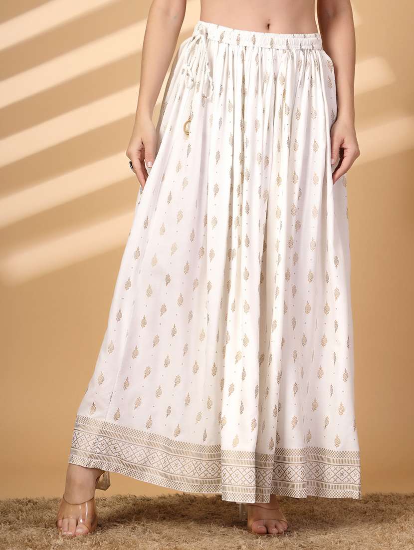 Women Foil Print High Rise Flared Skirt