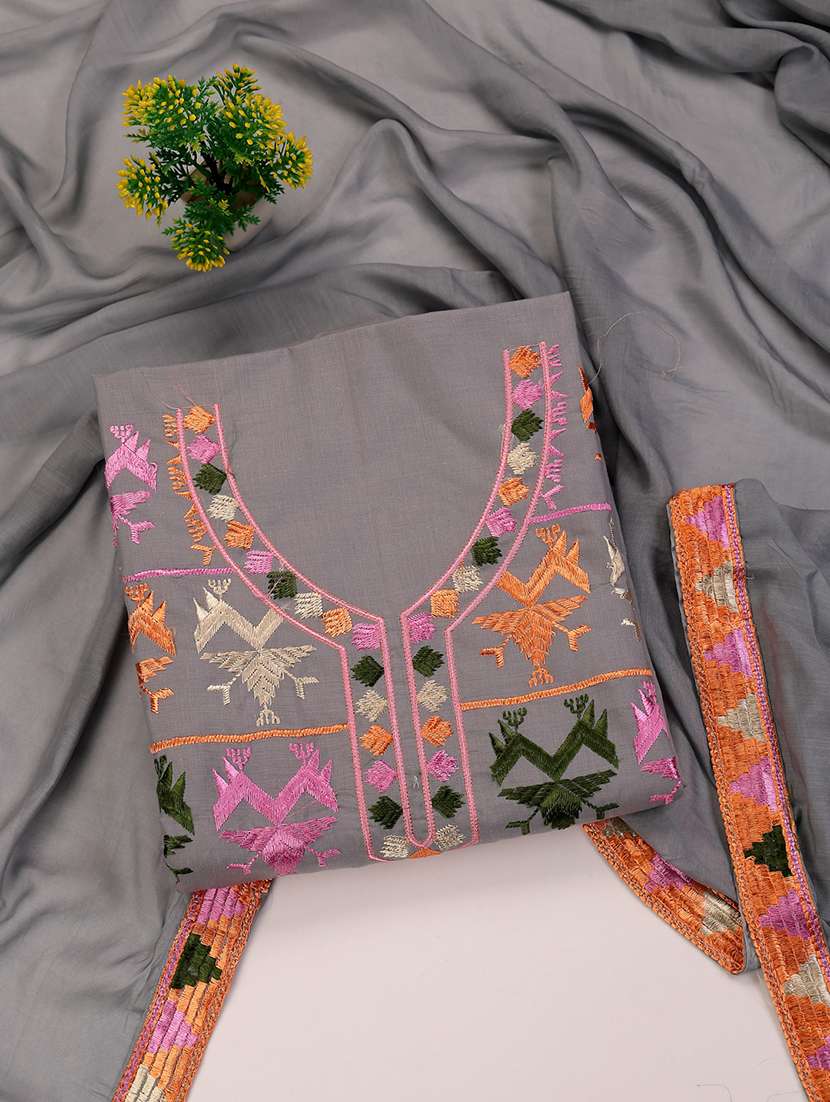 women embroidered unstitched suit set with dupatta
