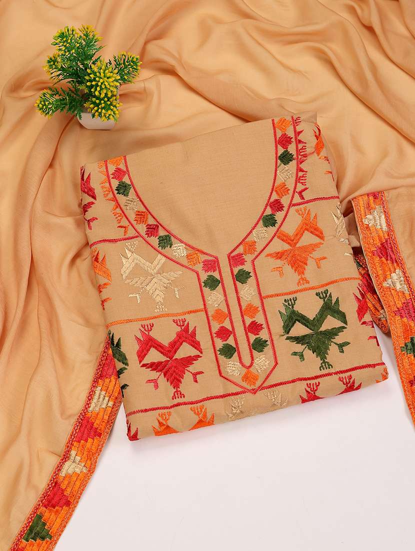 women embroidered unstitched suit set with dupatta