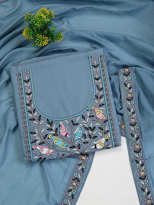 women embroidered unstitched suit set with dupatta - 21688909 -  Standard Image - 0