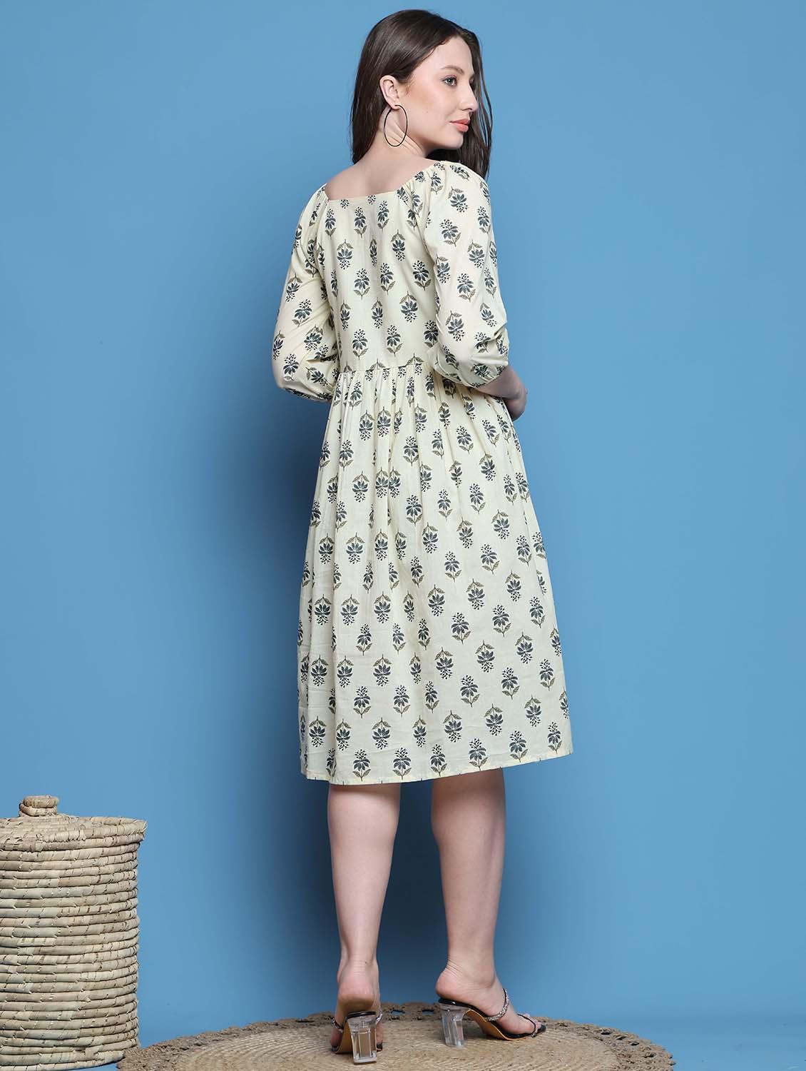 women off white floral printed a-line dress - 21688969 - Standard Image - 3
