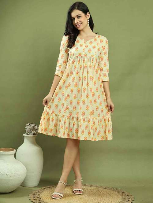 women cream floral printed tiered dress - 21688970 -  Standard Image - 0