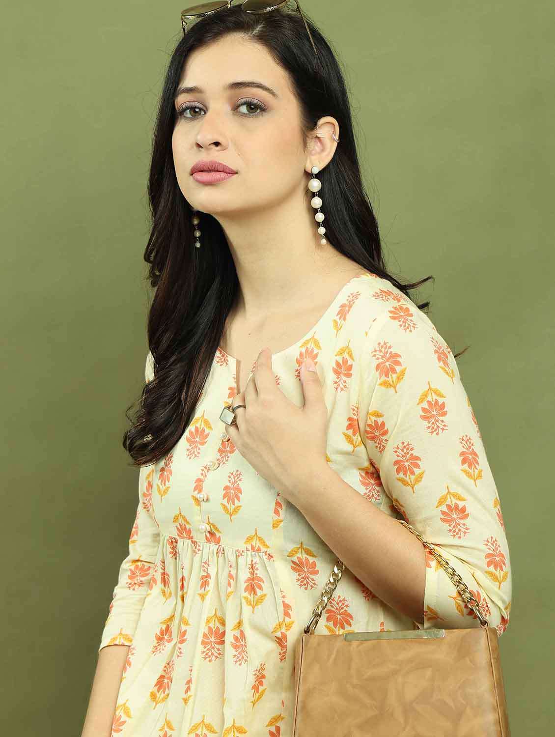 women cream floral printed tiered dress - 21688970 -  Standard Image - 5