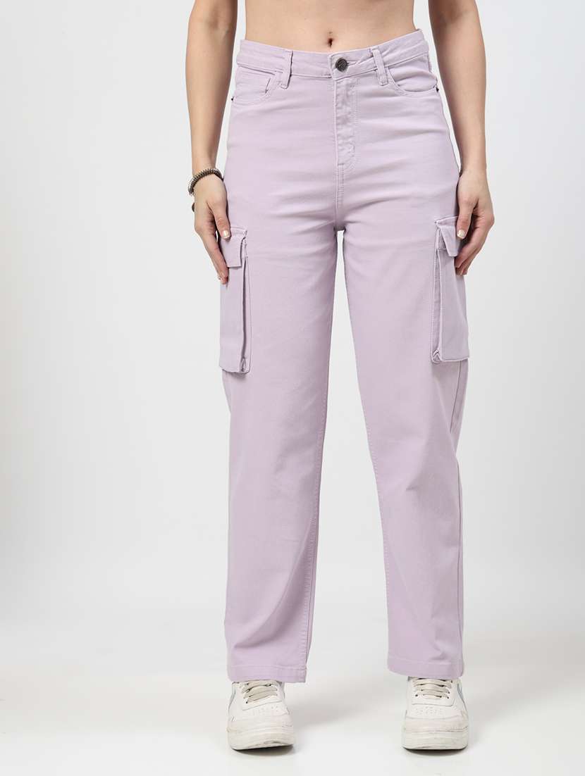 women mid rise solid cargo