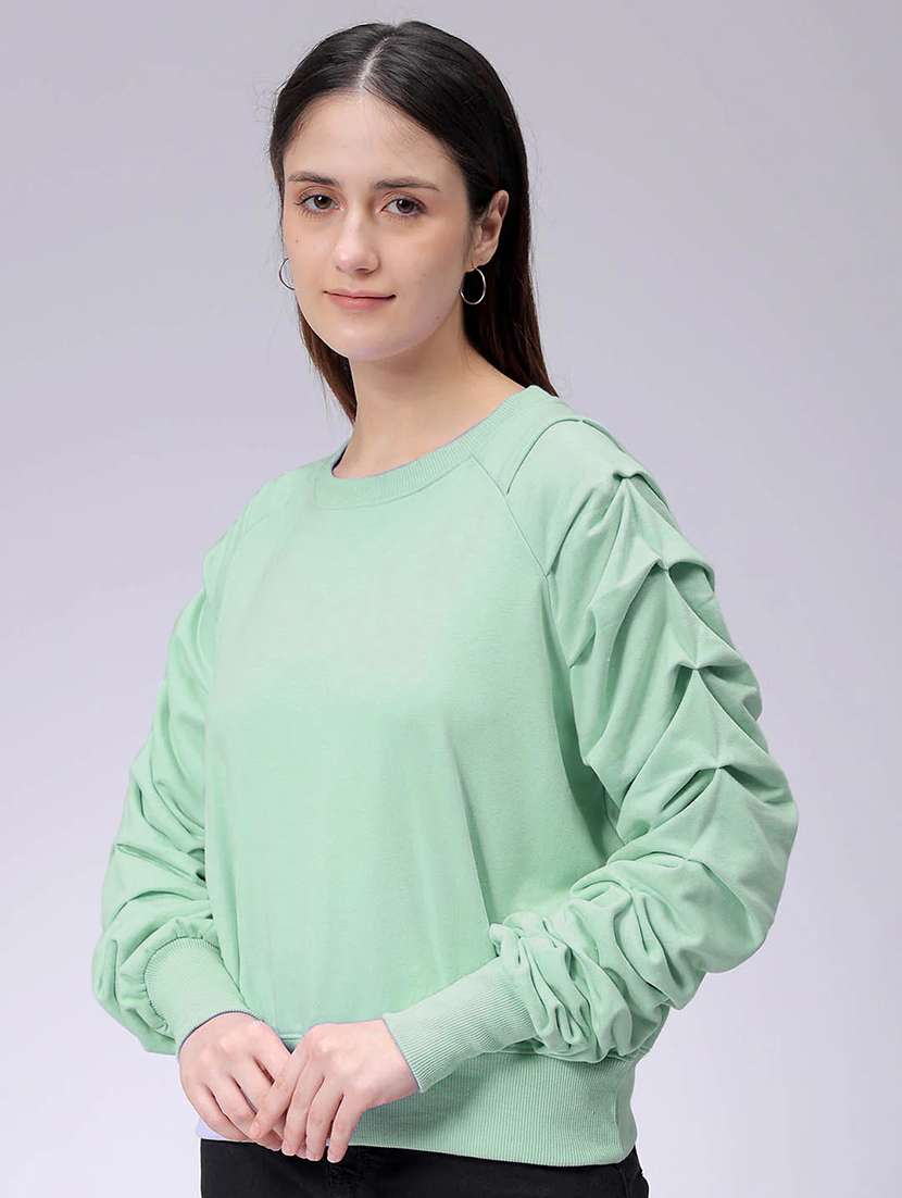 women green solid puff sleeve top - 21688977 - Zoom Image - 0