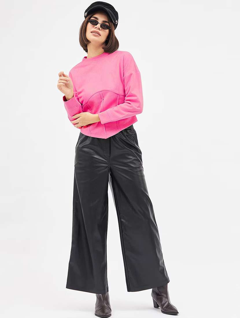 women pink solid long sleeve corset top - 21688979 -  Standard Image - 3