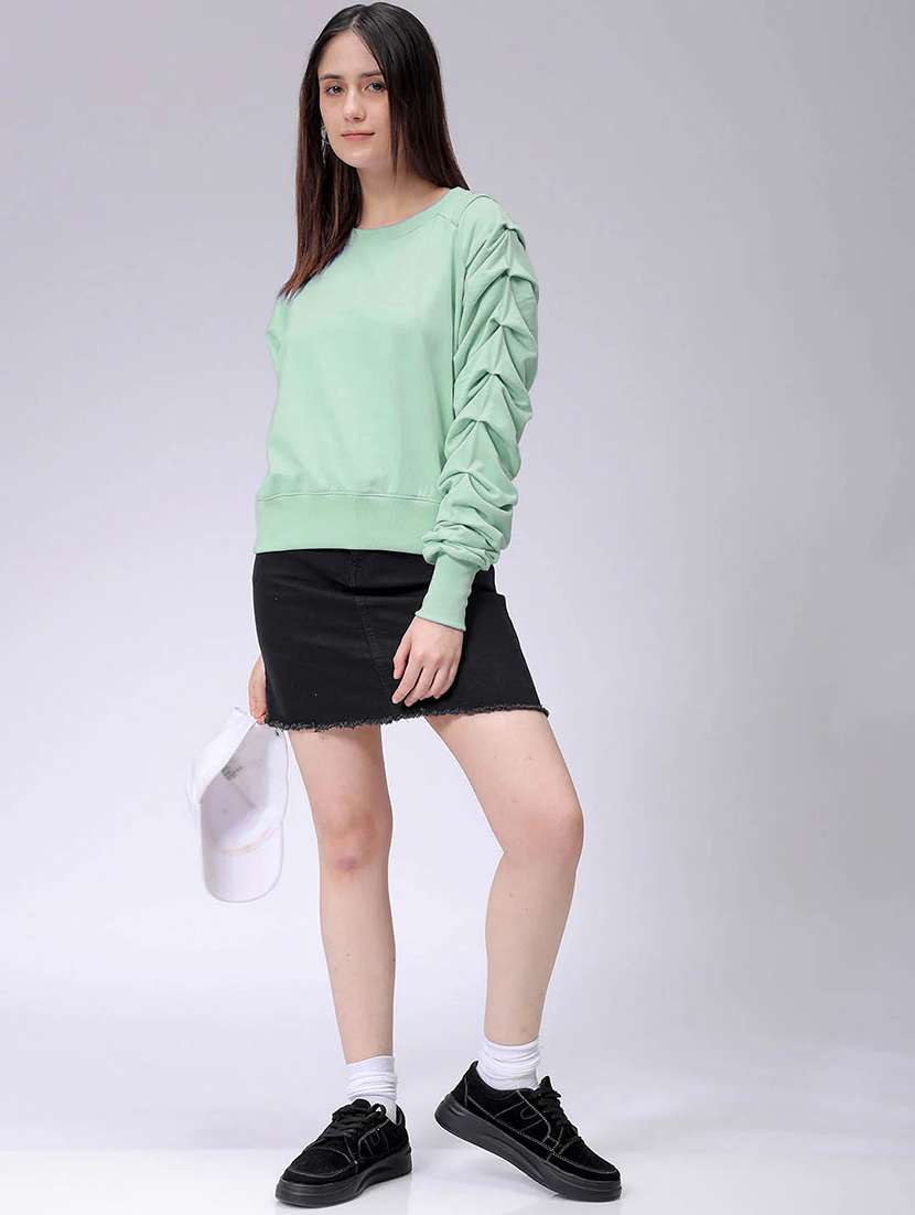 women solid long sleeve sweatshirt - 21689345 -  Standard Image - 3