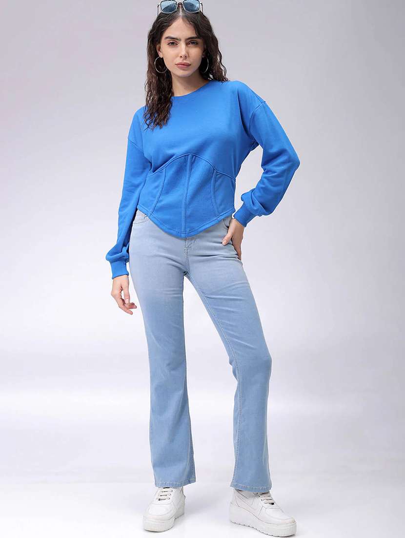 women solid long sleeve sweatshirt - 21689348 -  Standard Image - 3