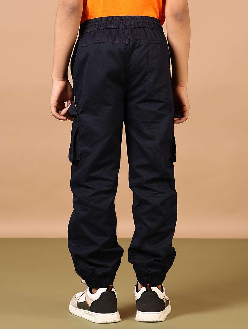 boys navy blue mid rise plain cargo - 21689415 -  Standard Image - 3