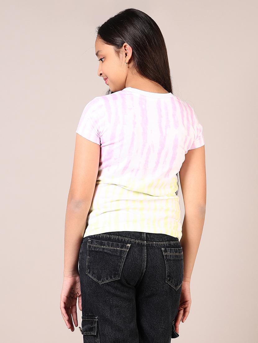 girls tie & dye printed round neck t-shirt - 21689432 - Standard Image - 3