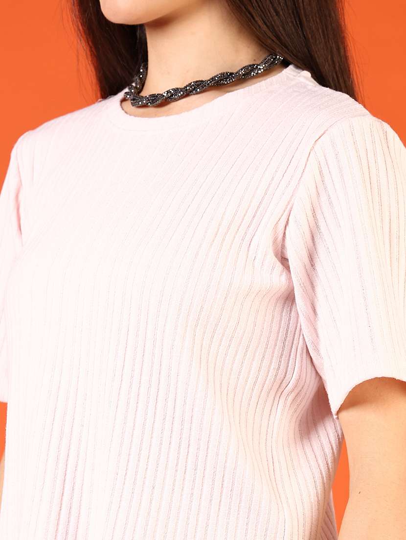 women solid short sleeves crop t-shirt - 21689434 -  Standard Image - 3