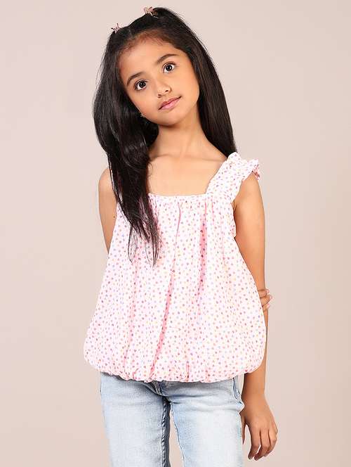 girls pink printed shoulder strap top - 21689459 -  Standard Image - 0