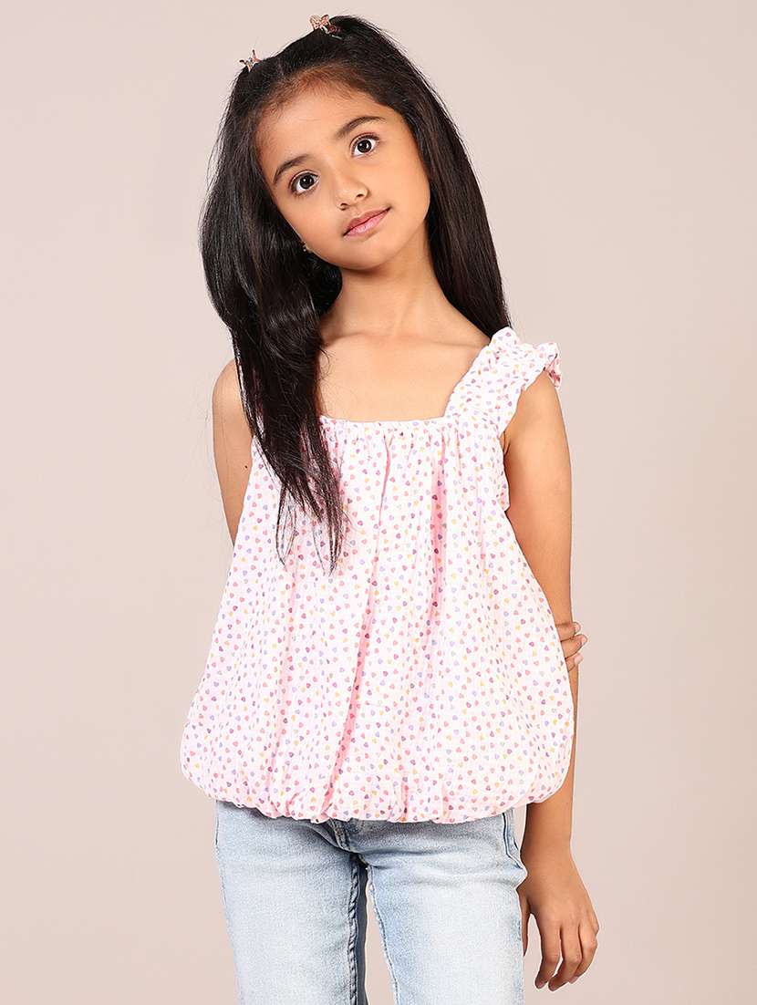 girls pink printed shoulder strap top