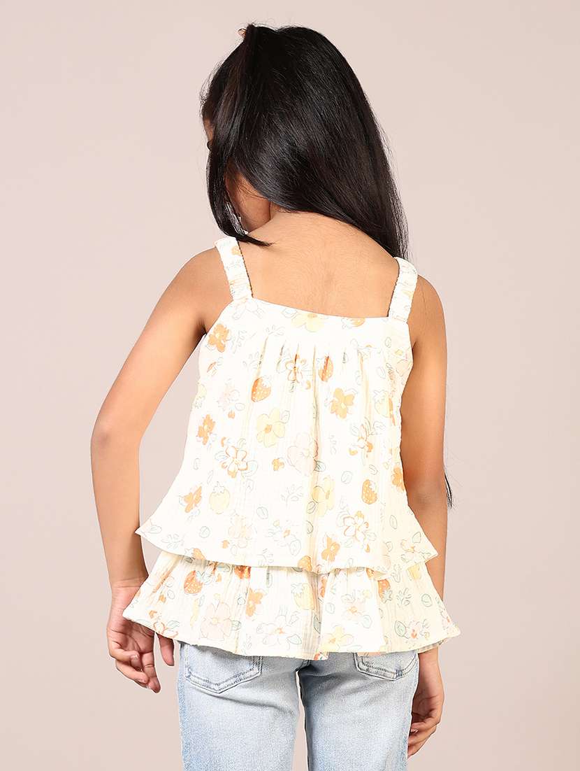 girls cream printed shoulder strap top - 21689460 -  Standard Image - 3