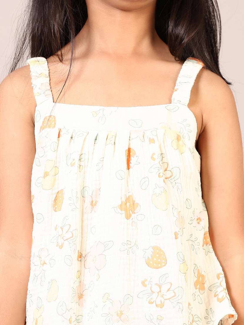 girls cream printed shoulder strap top - 21689460 -  Standard Image - 5