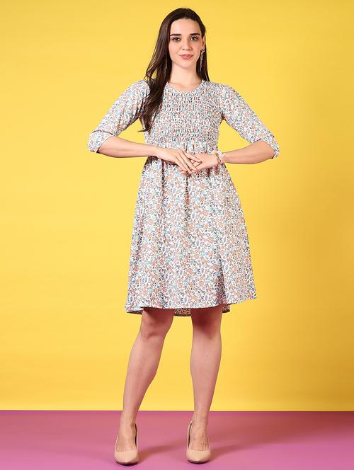 orange cotton fit & flare dress - 21689470 - Standard Image - 0