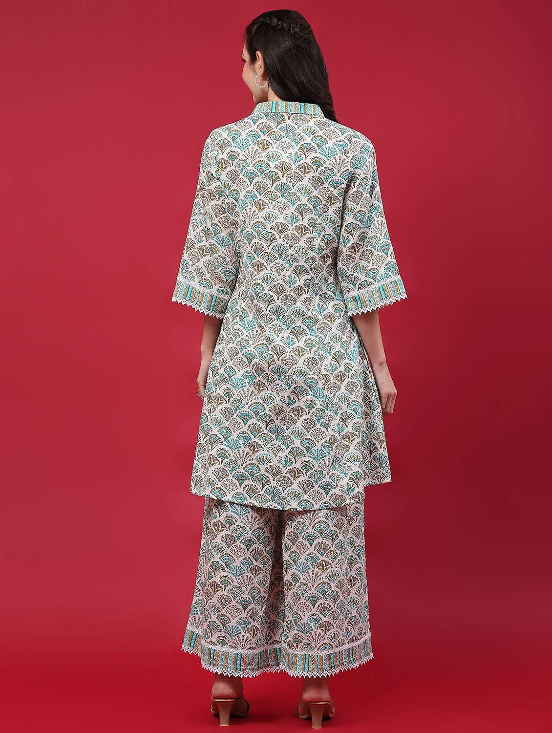 women three quarter sleeve ethnic co-ord set - 21689698 - Standard Image - 3