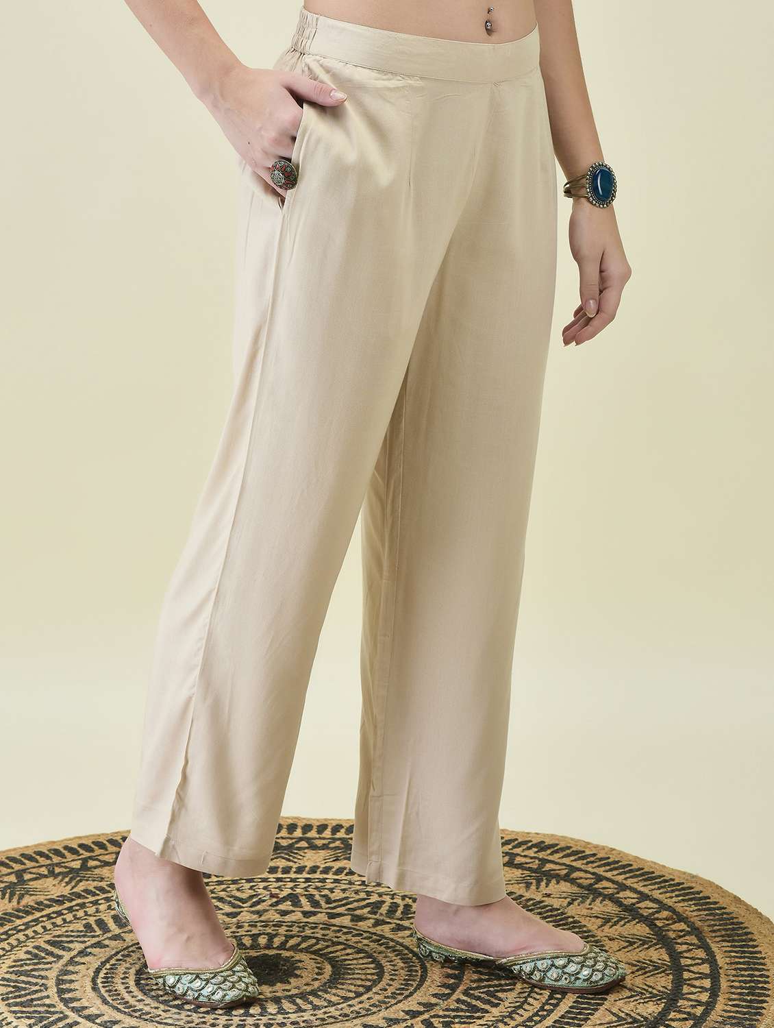 women lbeige three quarter sleeve kurta comfort pant dupatta - 21689737 -  Standard Image - 5