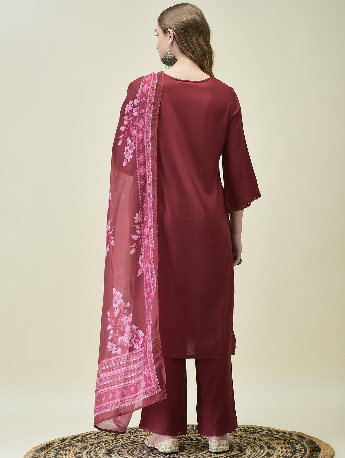 women embroidered three quarter sleeve kurta comfort pant dupatta - 21689743 - Standard Image - 3