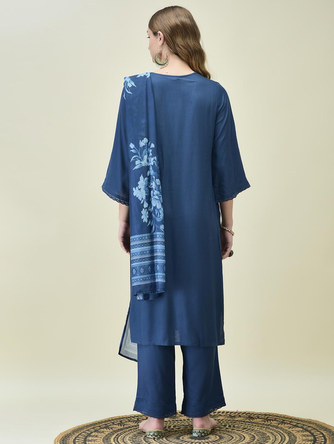 women embroidered three quarter sleeve kurta comfort pant dupatta - 21689744 - Standard Image - 3