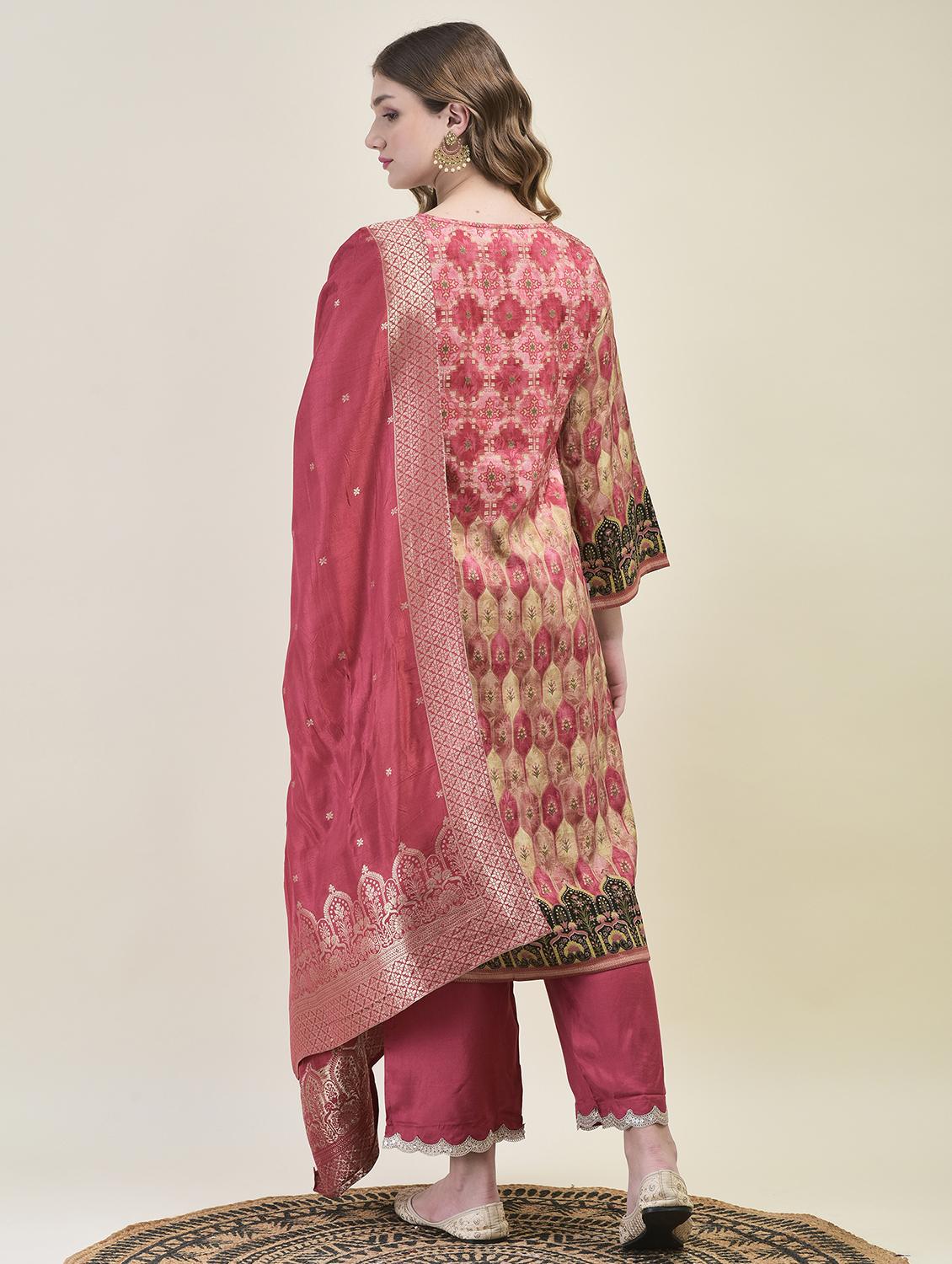 women pink long sleeve kurta pant with dupatta set - 21689748 - Standard Image - 3