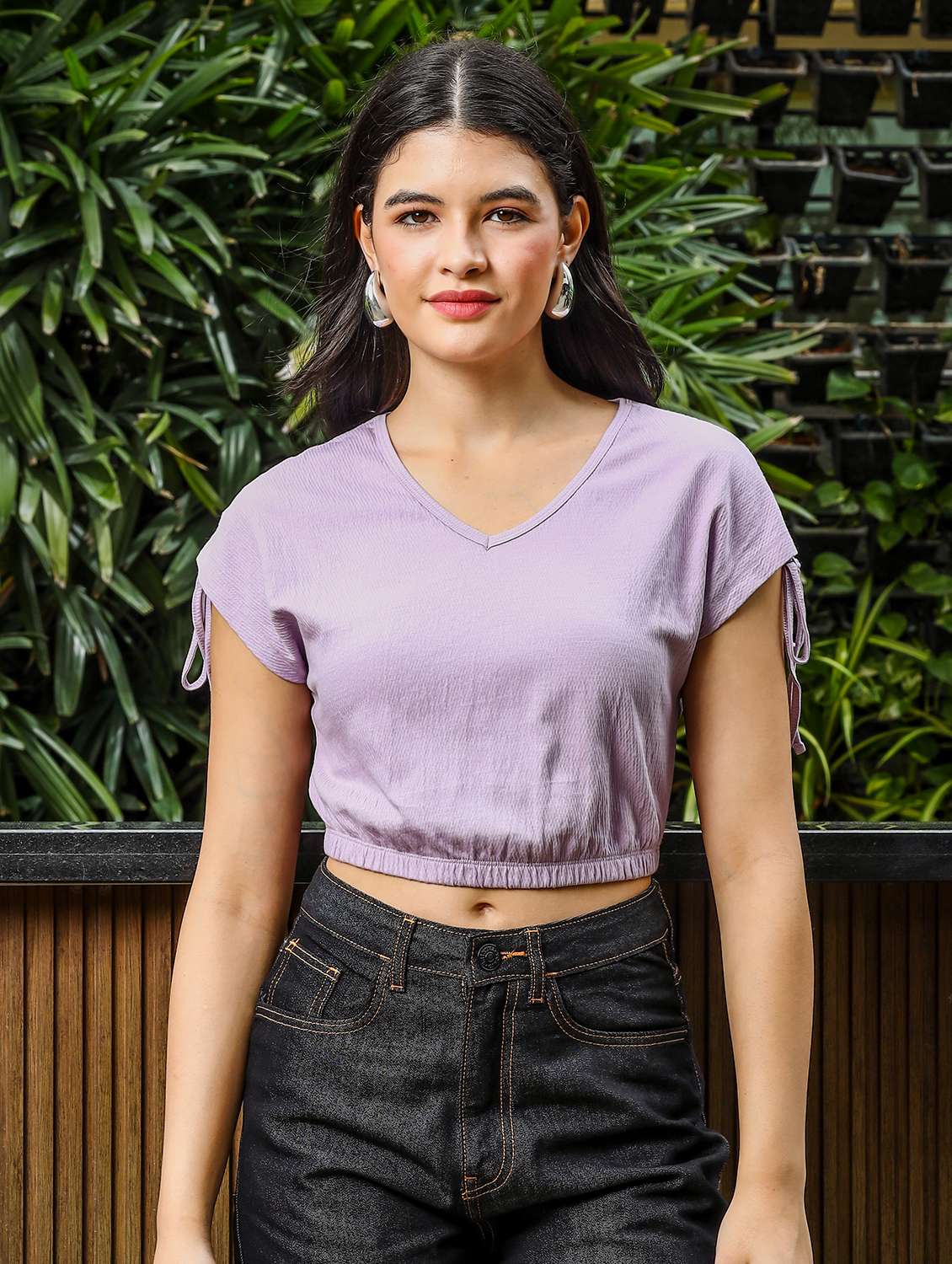 women solid short sleeves crop top