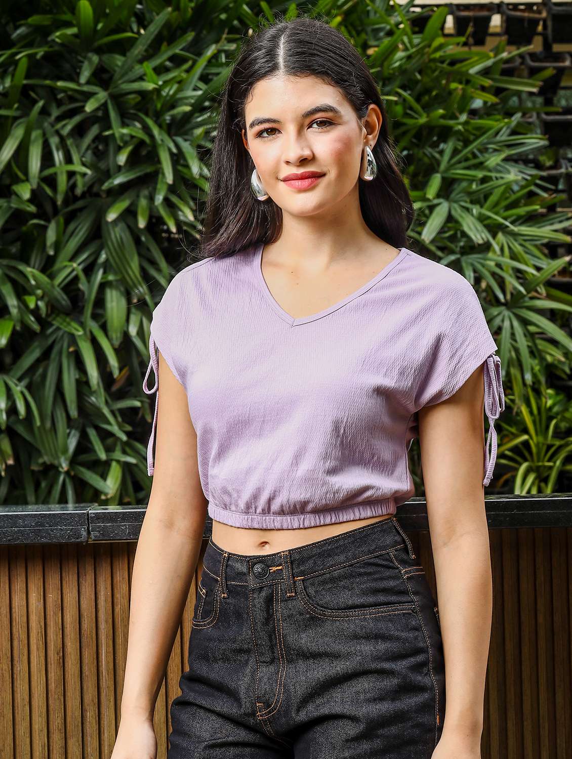 women solid short sleeves crop top - 21689847 -  Standard Image - 3