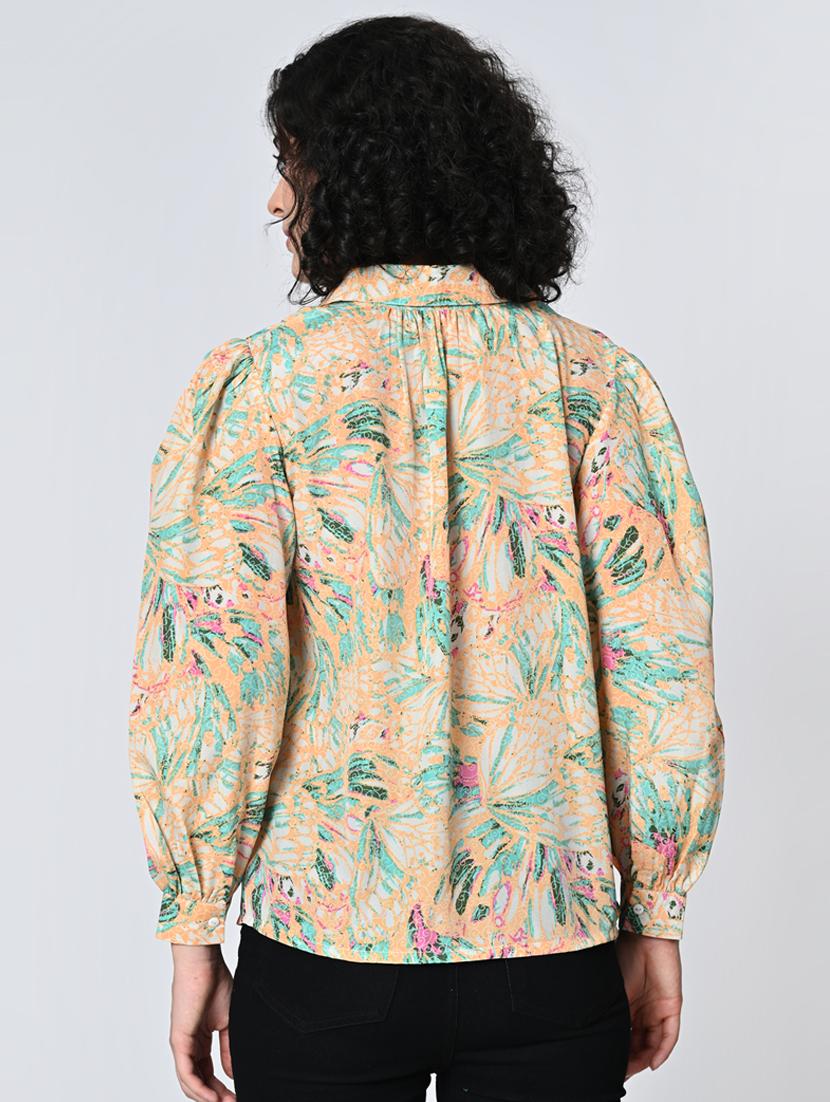 women printed collared puff sleeeves regular shirt - 21689894 - Standard Image - 3