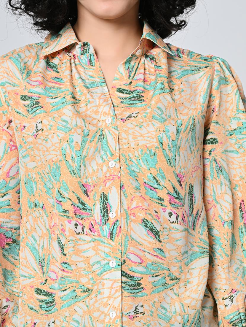 women printed collared puff sleeeves regular shirt - 21689894 - Standard Image - 5