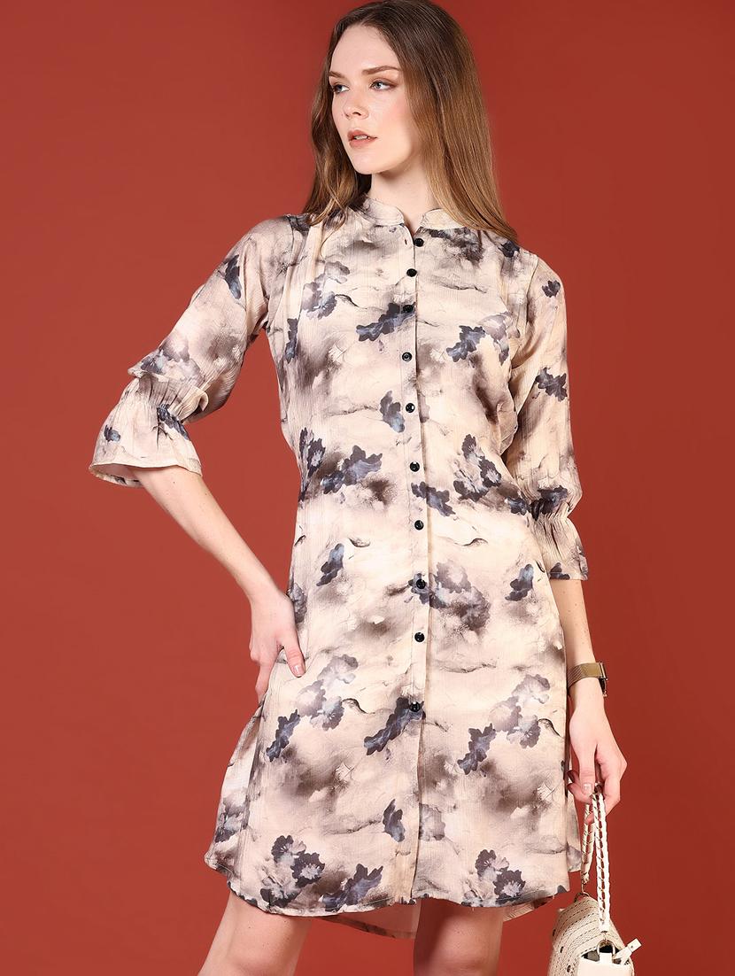 women printed three quarter sleeve shirt dress - 21690008 - Standard Image - 5