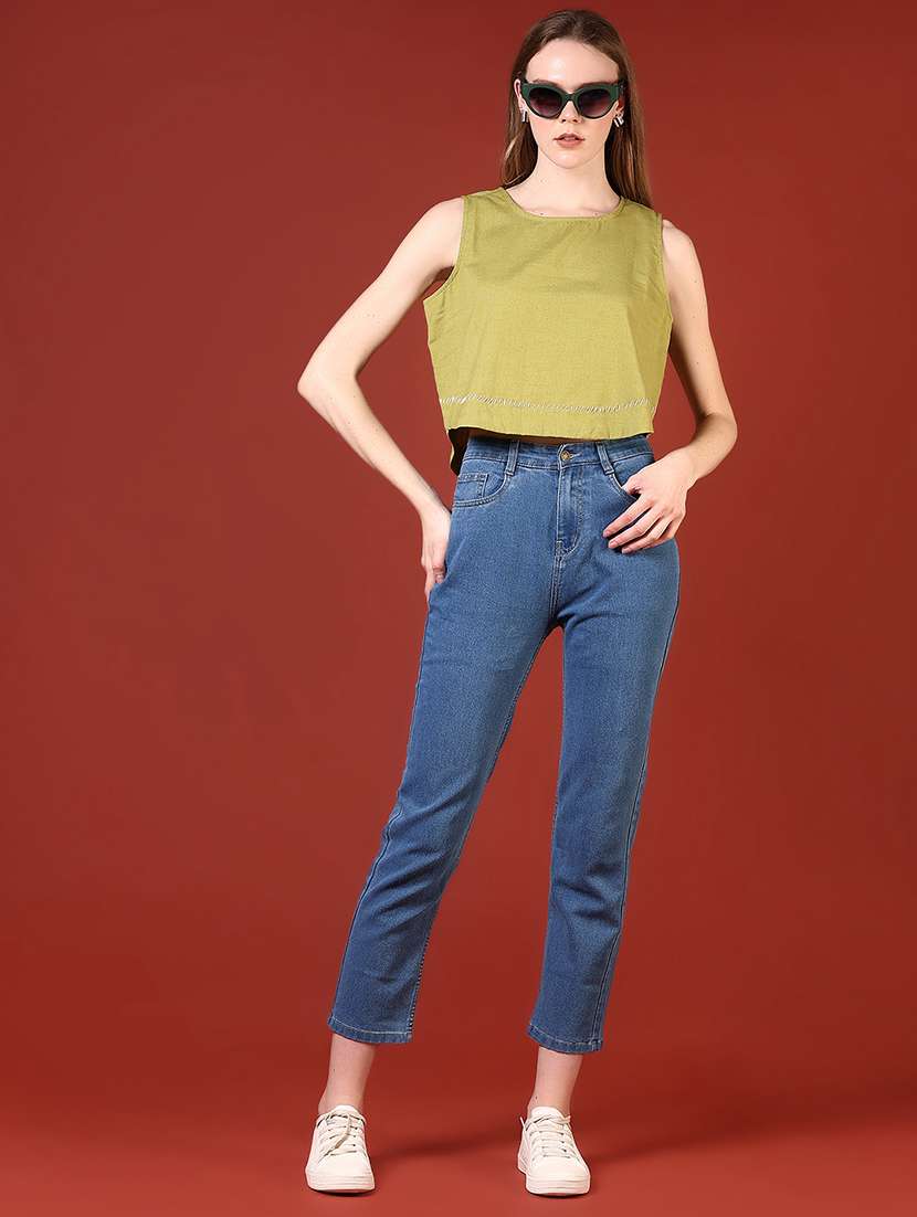 women olive solid sleeveless crop top - 21690020 -  Standard Image - 5