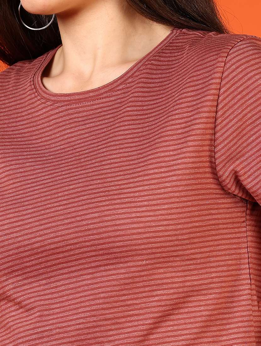 women striped round neck crop t-shirt - 21690037 -  Standard Image - 3