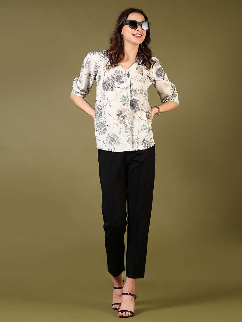 women white floral printed three quarter sleeve top - 21690051 -  Standard Image - 3