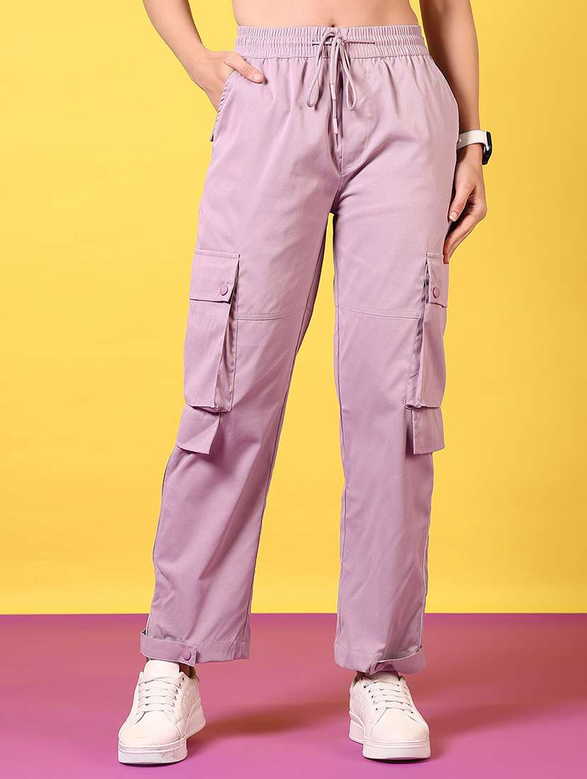 women solid mid rise cargo