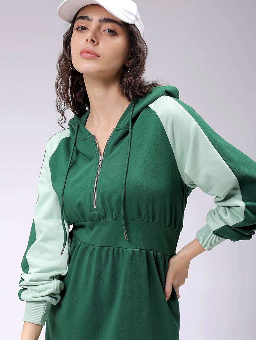 women solid fleece color block hooded dress - 21690132 -  Standard Image - 3