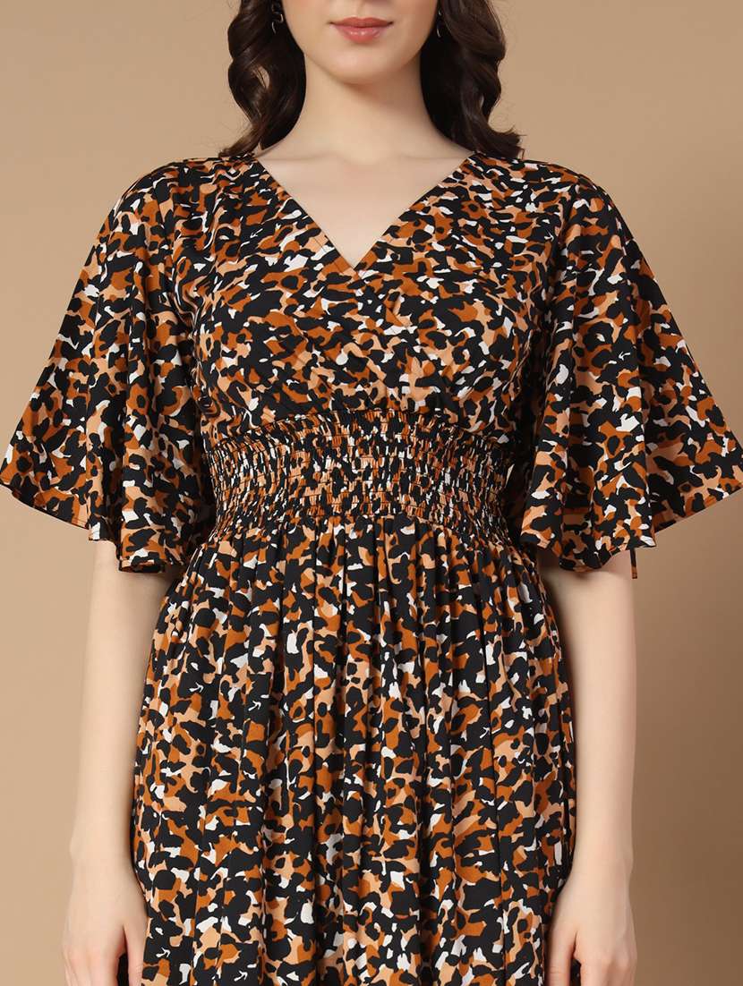 women animal printed overlap neck tiered dress - 21690353 - Standard Image - 3