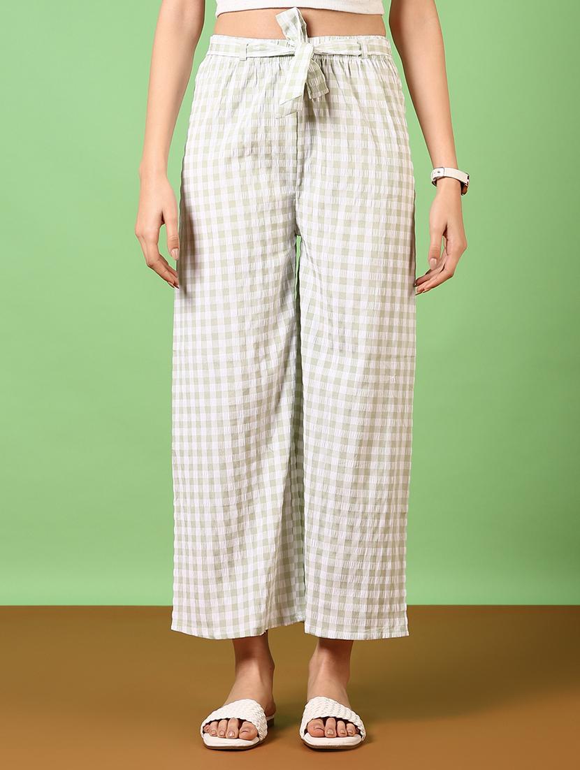 women checkered mid rise wide leg trouser - 21690574 - Zoom Image - 0