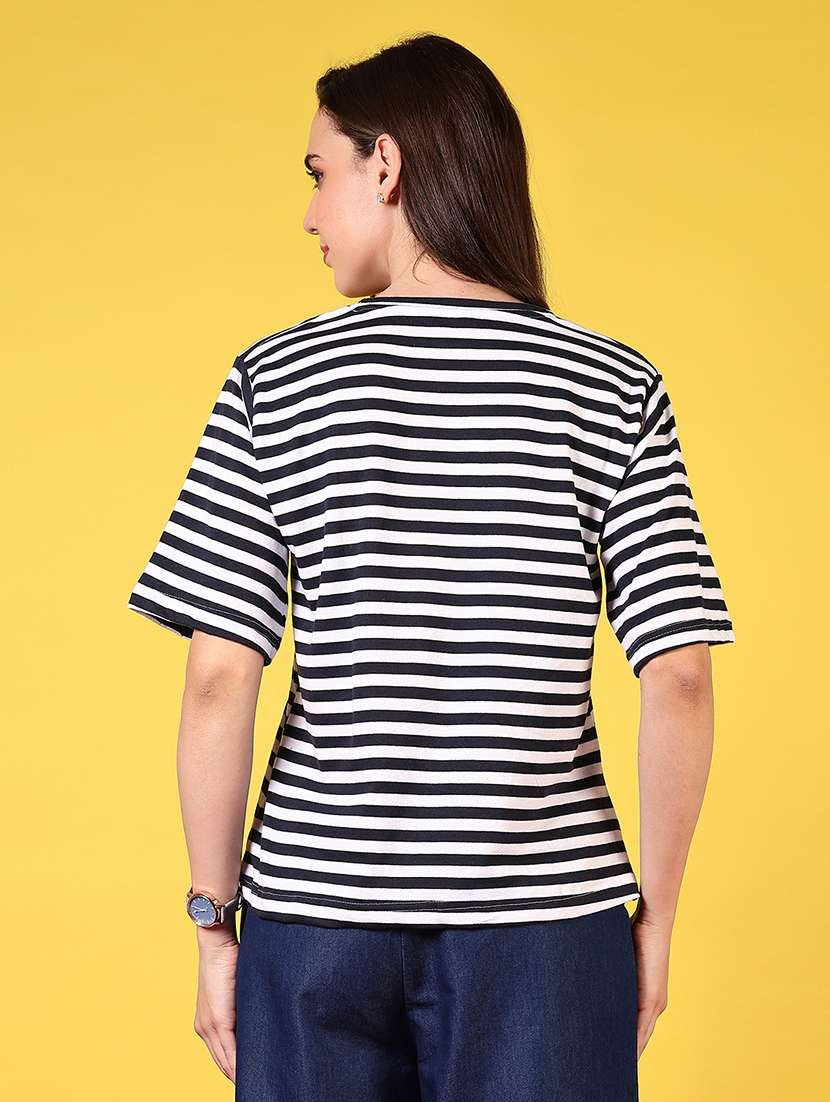 women striped round neck t-shirt - 21690584 -  Standard Image - 3