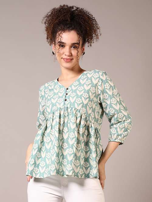 women floral printed three quarter sleeve peplum top - 21690595 -  Standard Image - 0