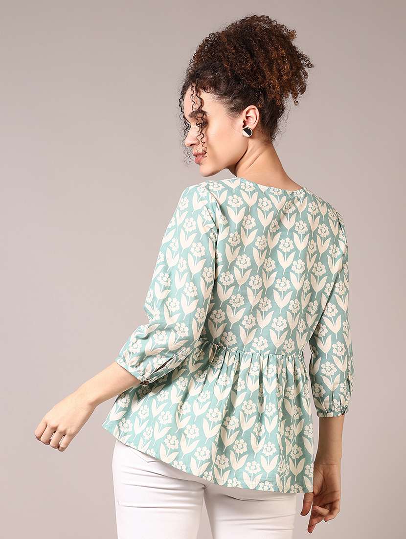 women floral printed three quarter sleeve peplum top - 21690595 -  Standard Image - 3