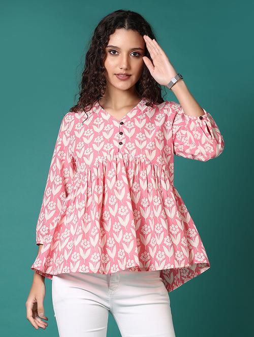 women floral printed v neck flared top - 21690596 -  Standard Image - 0