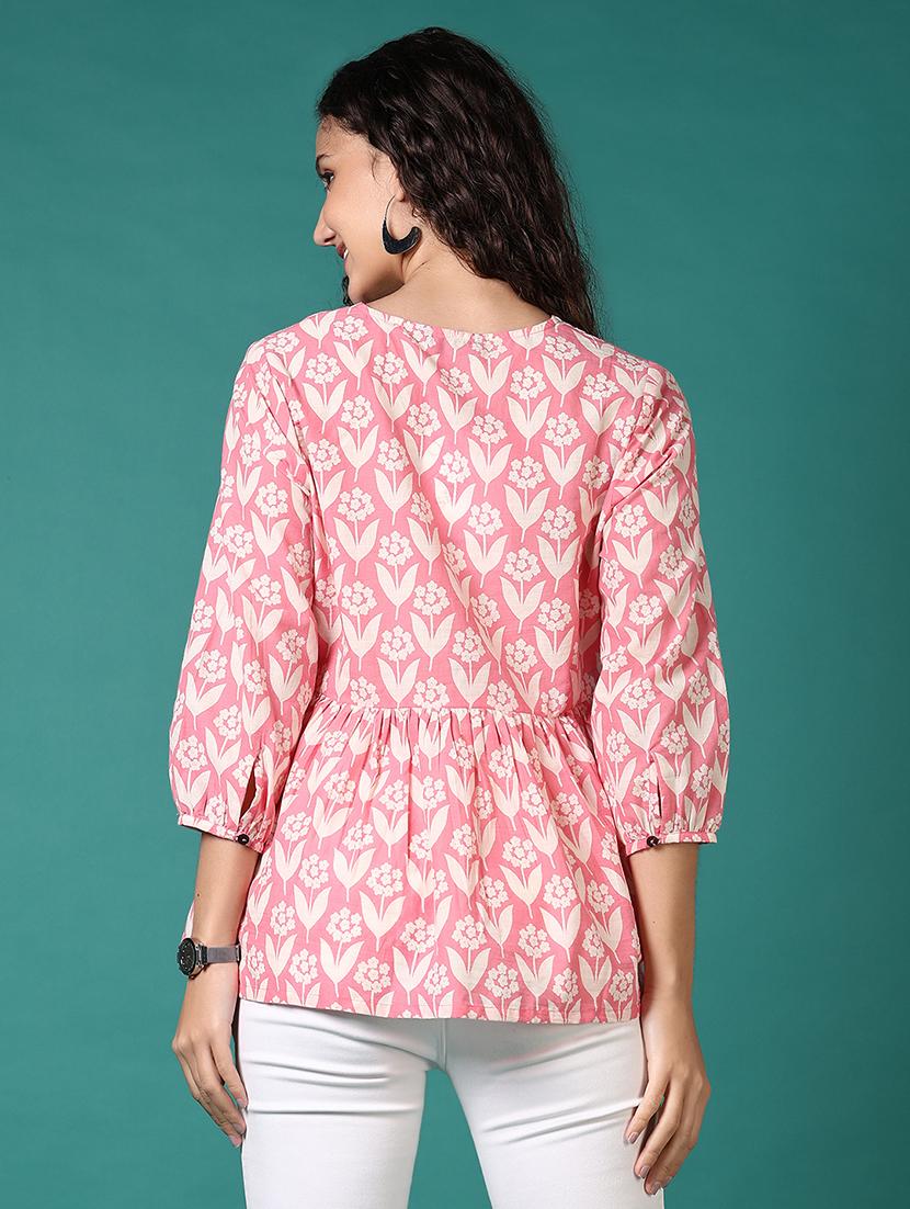 women floral printed v neck flared top - 21690596 - Standard Image - 3