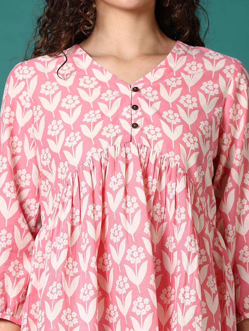 women floral printed v neck flared top - 21690596 - Standard Image - 5