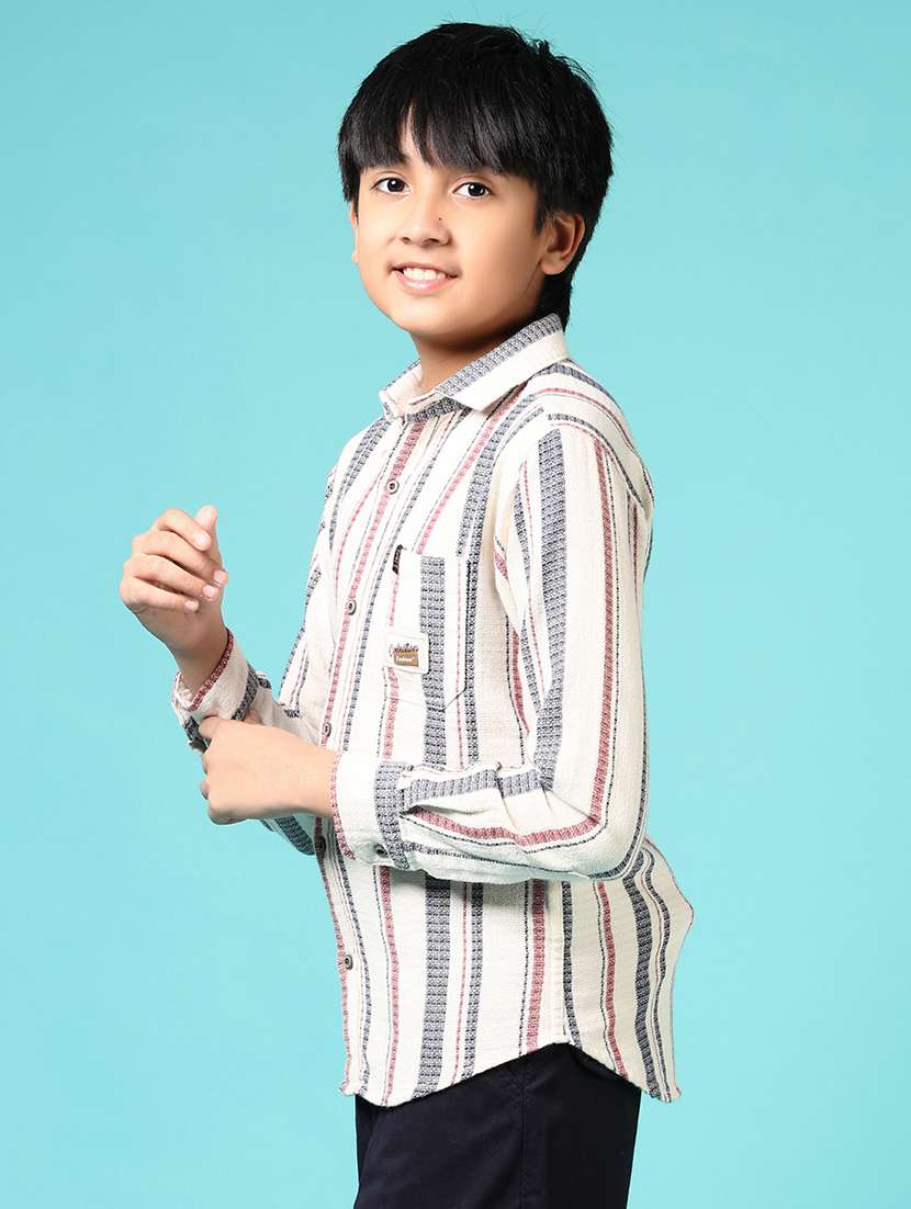 Boys Striped Collared Long Sleeves Shirt