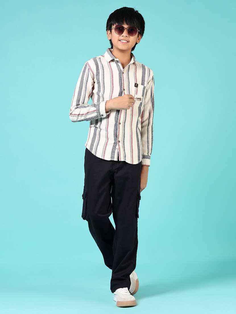 Boys Striped Collared Long Sleeves Shirt