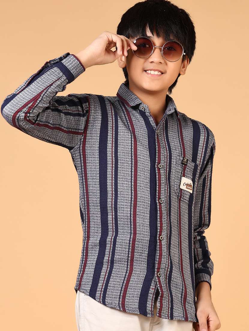 boys striped collared long sleeves shirt - 21690607 -  Standard Image - 3