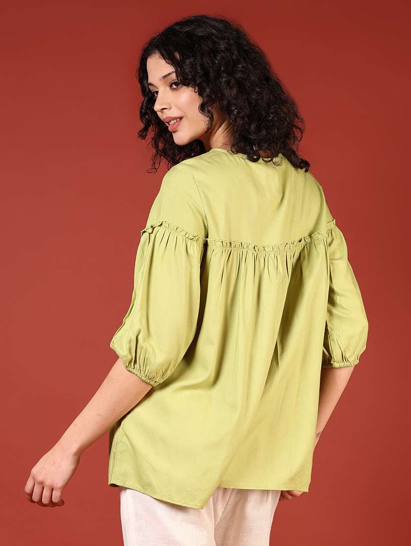 women embroidered puff sleeves flared kurti - 21690613 - Standard Image - 3