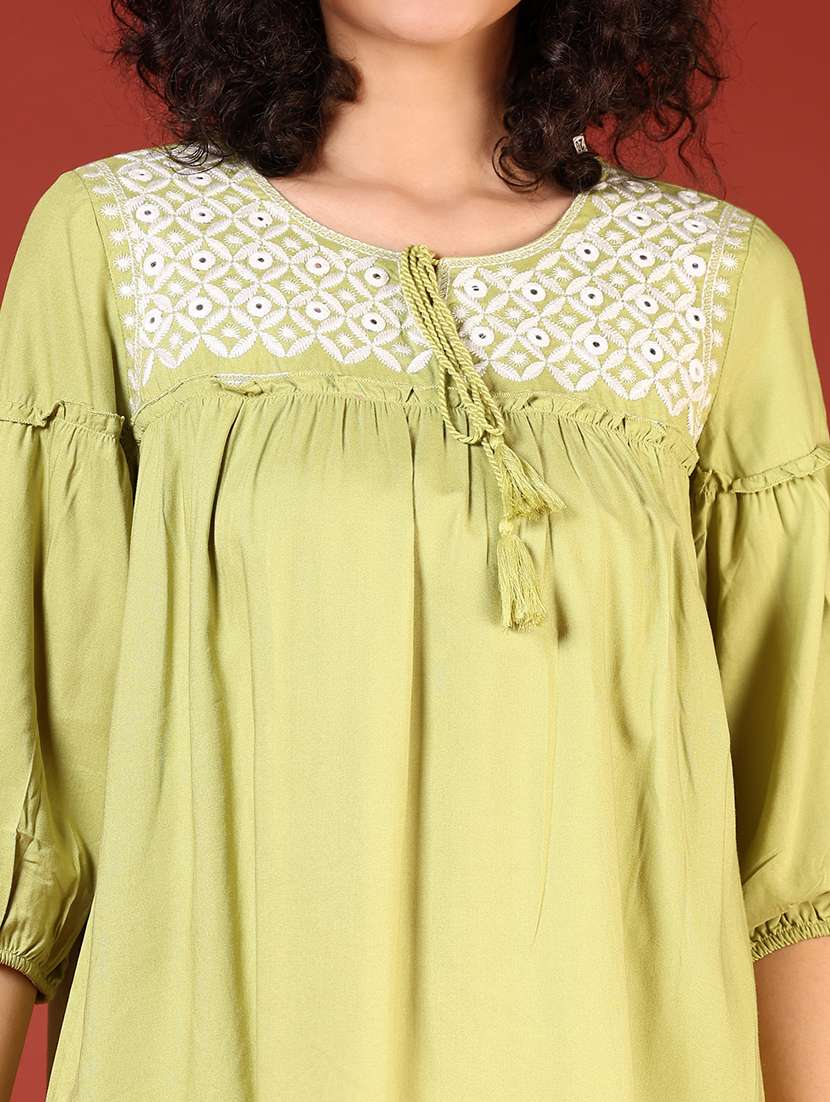 women embroidered puff sleeves flared kurti - 21690613 - Standard Image - 5