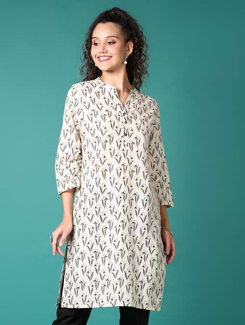 women printed three quarter sleeve straight kurta - 21690622 -  Standard Image - 0