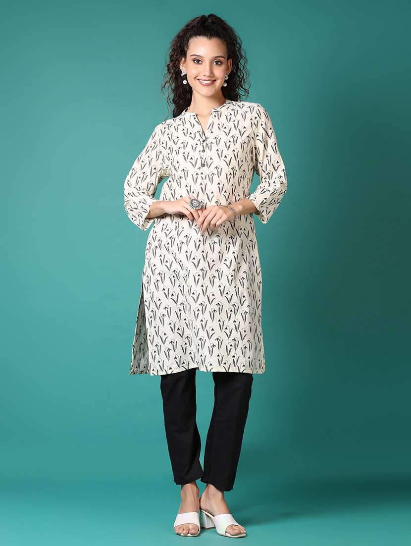 women printed three quarter sleeve straight kurta - 21690622 -  Standard Image - 3